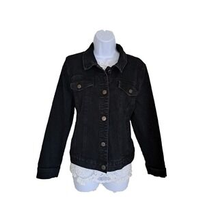 MUDD‎ Denim Jean Jacket Junior Size XL Cropped Trucker Waist Biker Style Pockets